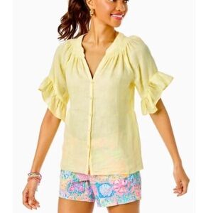 Lilly Pulitzer Tayla Linen Yellow Top Small